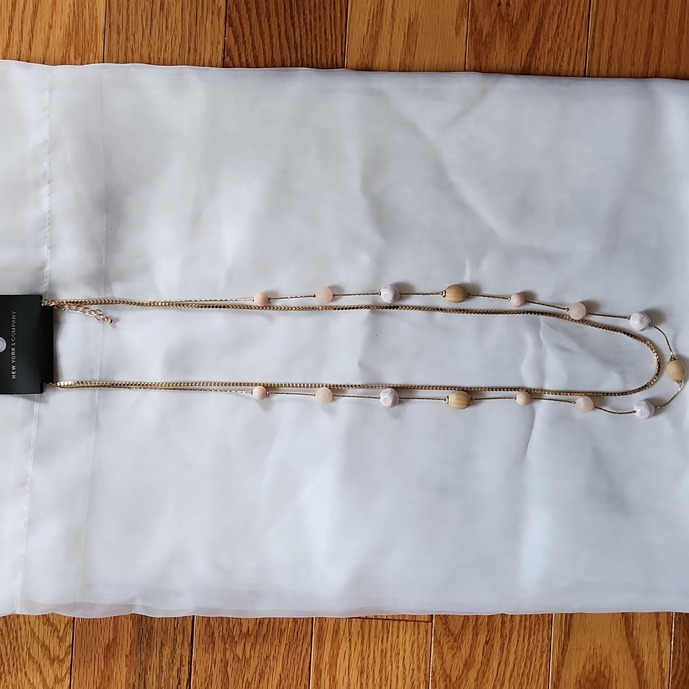 New York & Company 17" Layered Neckclase, Gold and Pink